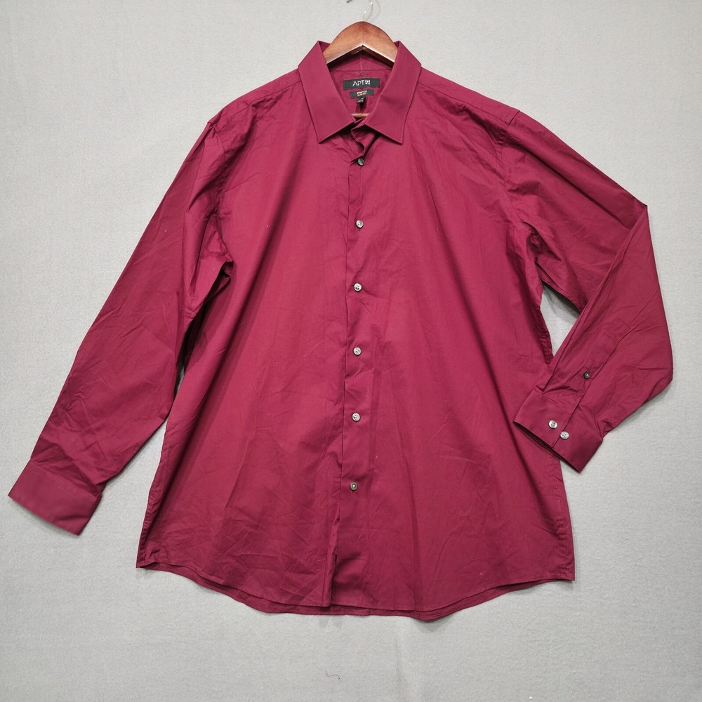 Apt 9 Men's Red Stretch Slim Fit Long Sleeve Button Up Dress Shirt Size 18-34/35